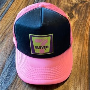 7-11 pink/black trucker hat.